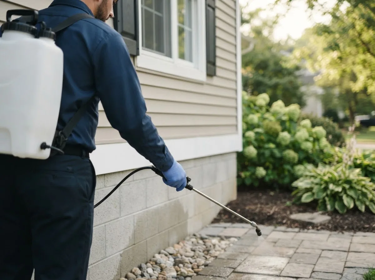 Pest control technician inspecting a home in Ledyard, IA